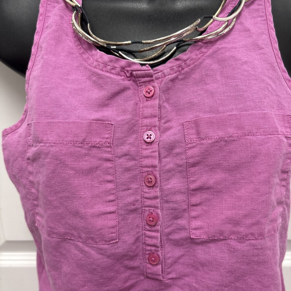 Loft Ann Taylor Women's Mixed Media Cotton Linen Henley Tank‎ Magenta - Size XS - Picture 2 of 7